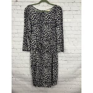 Tory Burch Leopard Print Long Sleeve Ruched Front Body Con Dress Sz Large